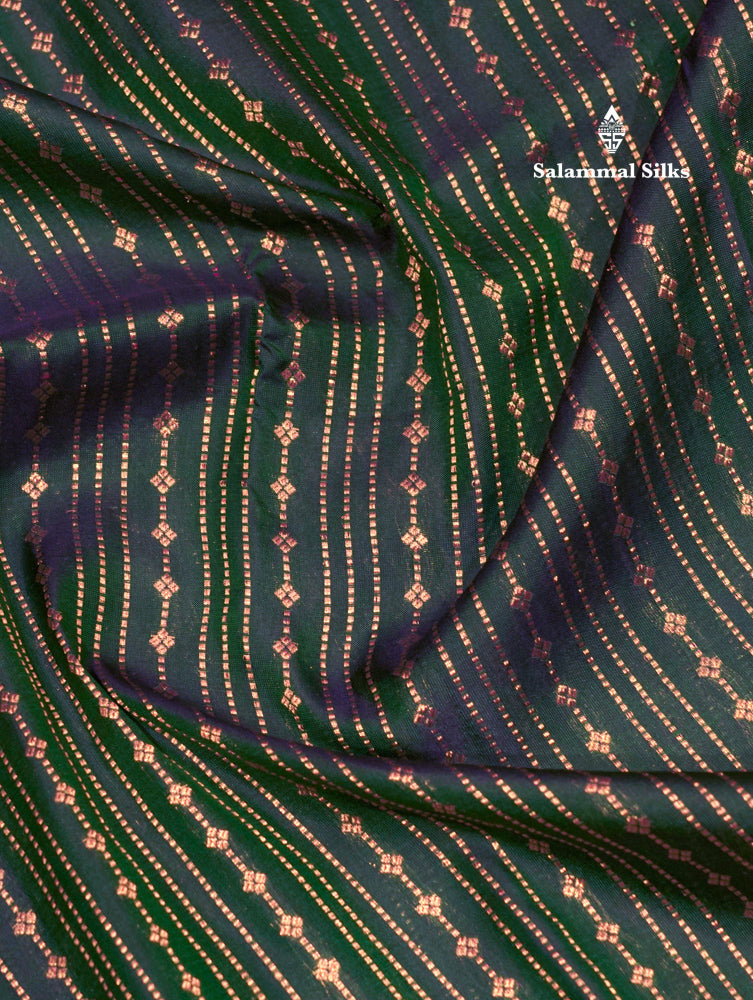 Peacock Green Colour Kanjivaram Pure Silk Saree With Pinkish Orange Silver Zari Border