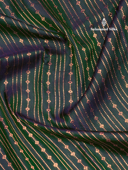 Peacock Green Colour Kanjivaram Pure Silk Saree With Pinkish Orange Silver Zari Border
