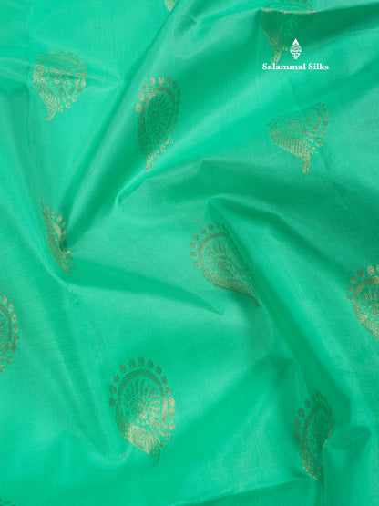 Beautiful Sea Green Pure Kanjivaram Soft Silk Saree With Contrast Maroon Border