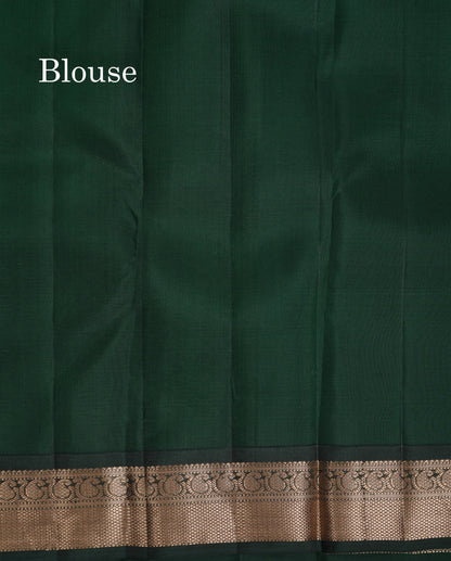 Beautiful Magenta Pink Pure Kanjivaram Silk Saree With Bottle Green Traditional Korvai Border