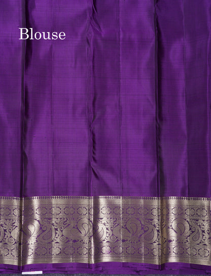 Beautiful Teal Green Pure Kanjivaram Silk Saree With Contrast Violet Traditional Border