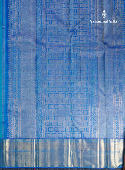 Beautiful Dual Tone Sapphire Green Bridal Pure Kanjivaram Silk Saree With Contrast Peacock Blue Border