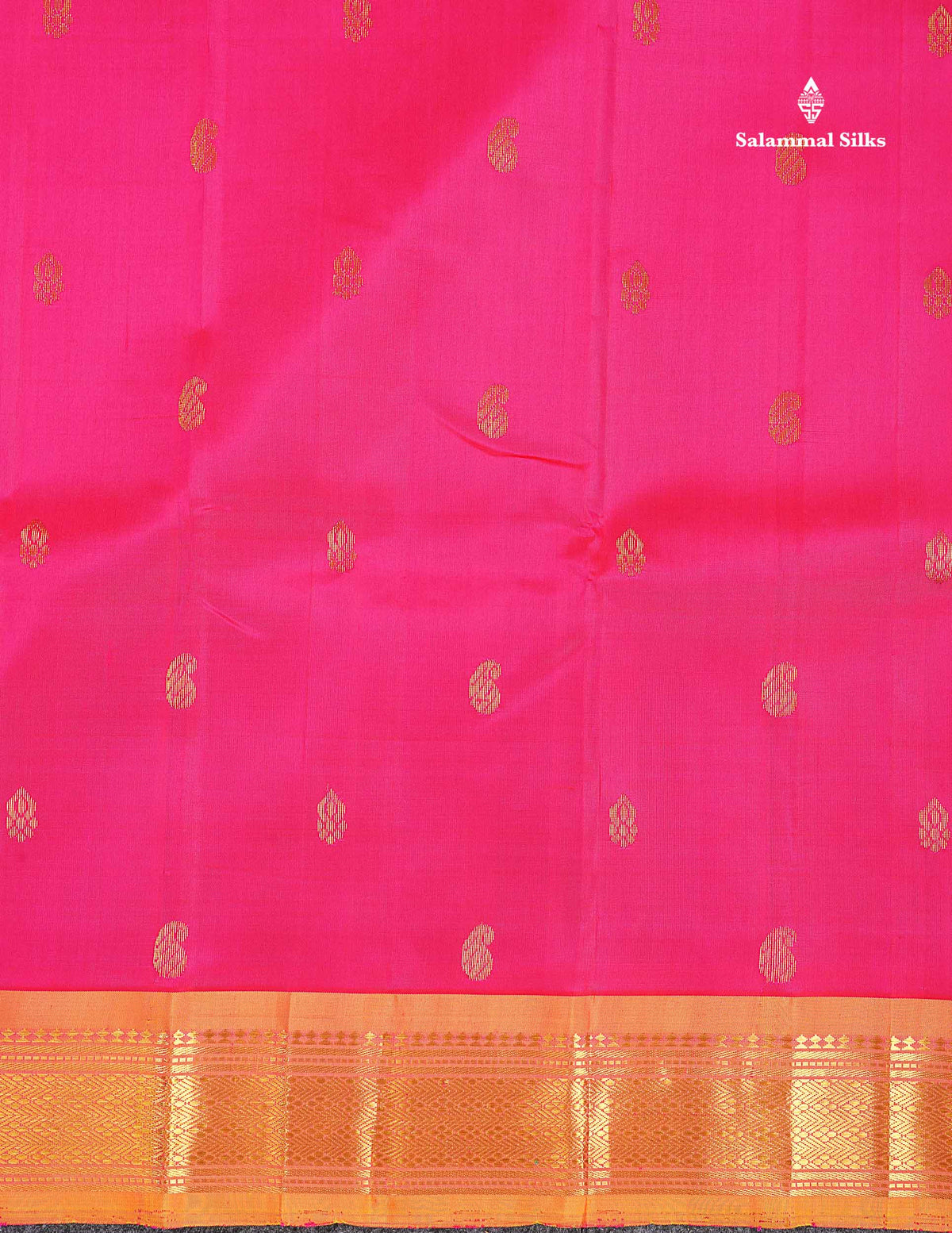 One Side Border Pure Silk Saree - Pink Colour Zari Butta With Contrast Orange Traditional Border