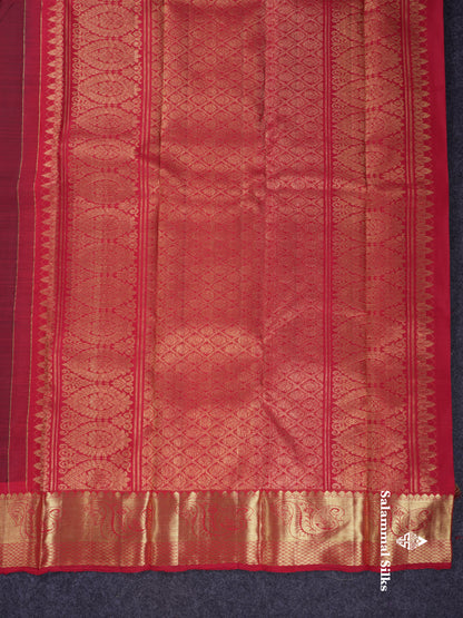 Beautiful Dark Maroon Pure Kanjivaram Silk Saree With Contrast Chilly Red Traditional Border