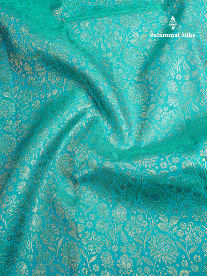 Beautiful Dual Tone Sapphire Green Bridal Pure Kanjivaram Silk Saree With Contrast Peacock Blue Border