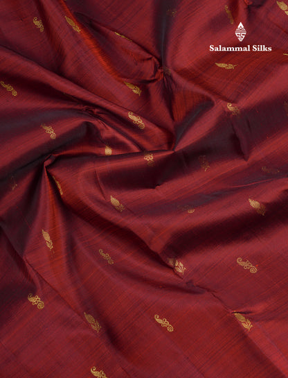 Beautiful Dark Maroon Pure Kanjivaram Silk Saree With Contrast Chilly Red Traditional Border