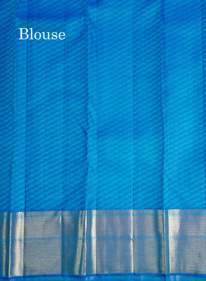 Beautiful Dual Tone Sapphire Green Bridal Pure Kanjivaram Silk Saree With Contrast Peacock Blue Border