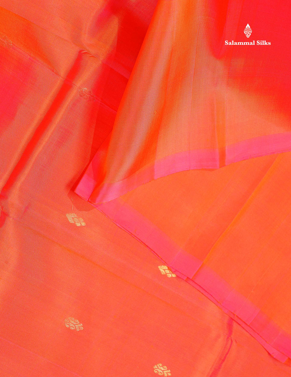 One Side Border Pure Silk Saree - Pinkish Orange Colour Zari Butta With Contrast Purple Traditional Border