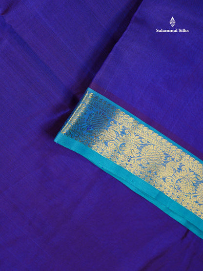 Pure Silk Cotton Saree - Dual Tone Royal Blue Colour Body Plain With Traditional Border