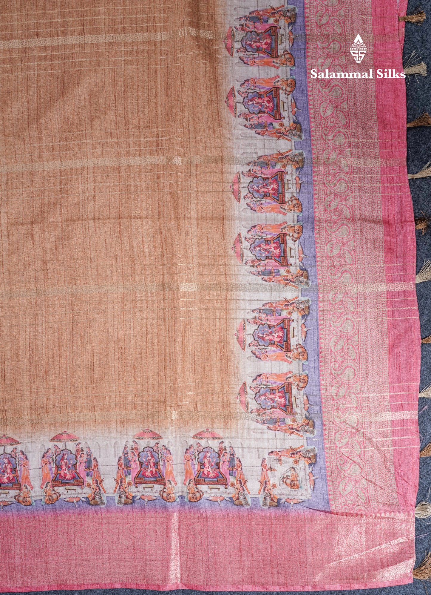 Dual Tone Mustard Yellow Semi Tussar Saree With Contrast Peach Border