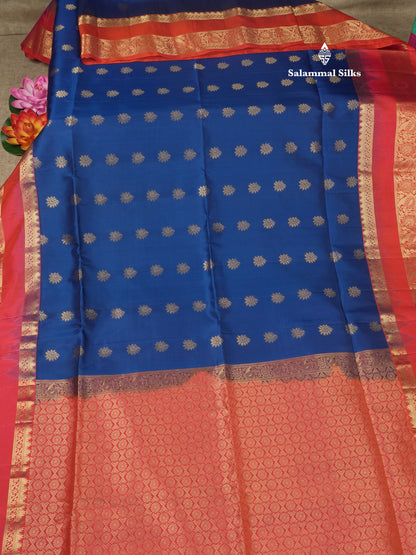 Beautiful Bottle Green Pure Kanjivaram Soft Silk Saree With Contrast Pinkish Orange Border