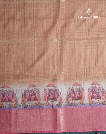 Dual Tone Mustard Yellow Semi Tussar Saree With Contrast Peach Border