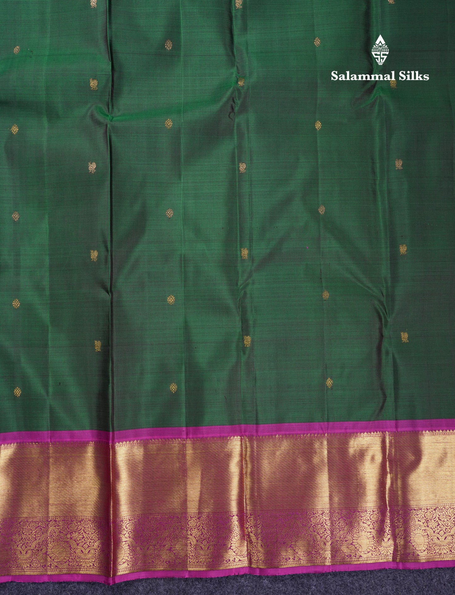 Beautiful Bottle Green Pure Kanjivaram Silk Saree With Contrast Magenta Traditional Evening Morning Border