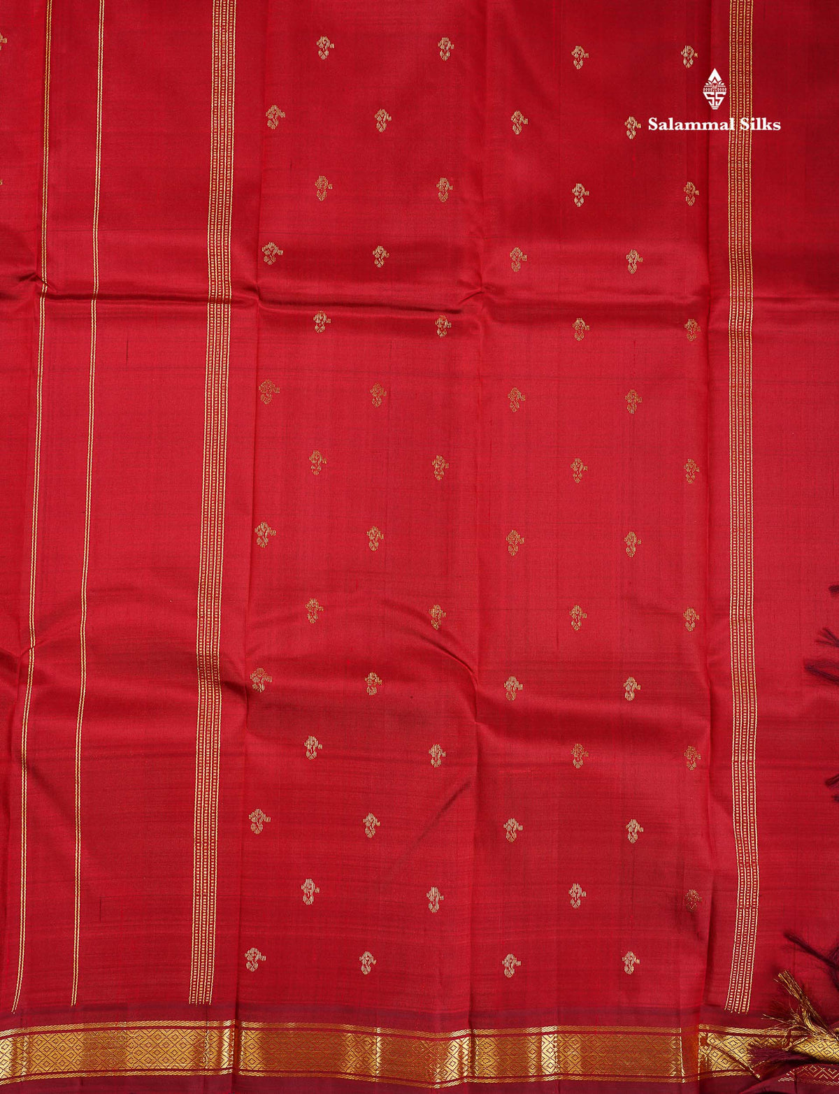 One Side Border Pure Silk Saree - Maroon Colour Body Small Zari Butta With Small Border