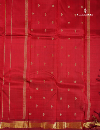 One Side Border Pure Silk Saree - Maroon Colour Body Small Zari Butta With Small Border