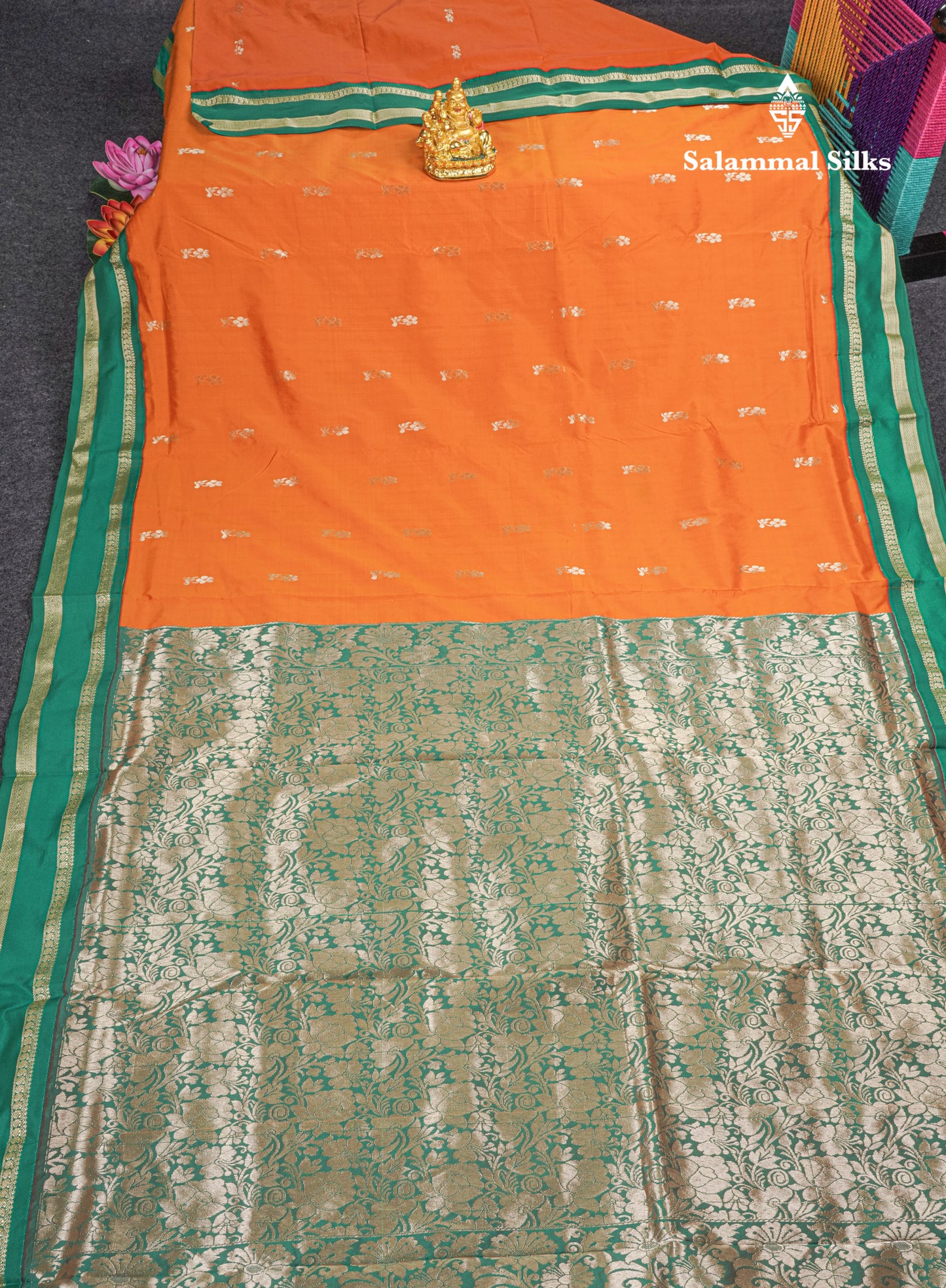 9.5 Yards Semi Silk Saree Mango Yellow with Contrast Green Border
