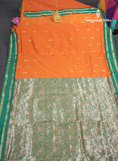9.5 Yards Semi Silk Saree Mango Yellow with Contrast Green Border