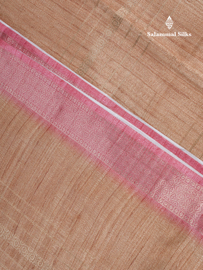 Dual Tone Mustard Yellow Semi Tussar Saree With Contrast Peach Border