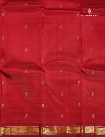 One Side Border Pure Silk Saree - Maroon Colour Body Small Zari Butta With Small Border
