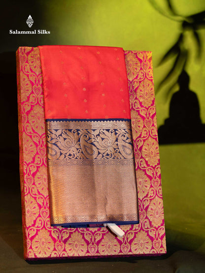Kanjivaram Pink Colour Pure Silk Saree With Copper Zari Long Size Border