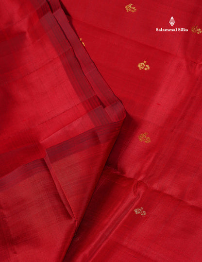 One Side Border Pure Silk Saree - Maroon Colour Body Small Zari Butta With Small Border
