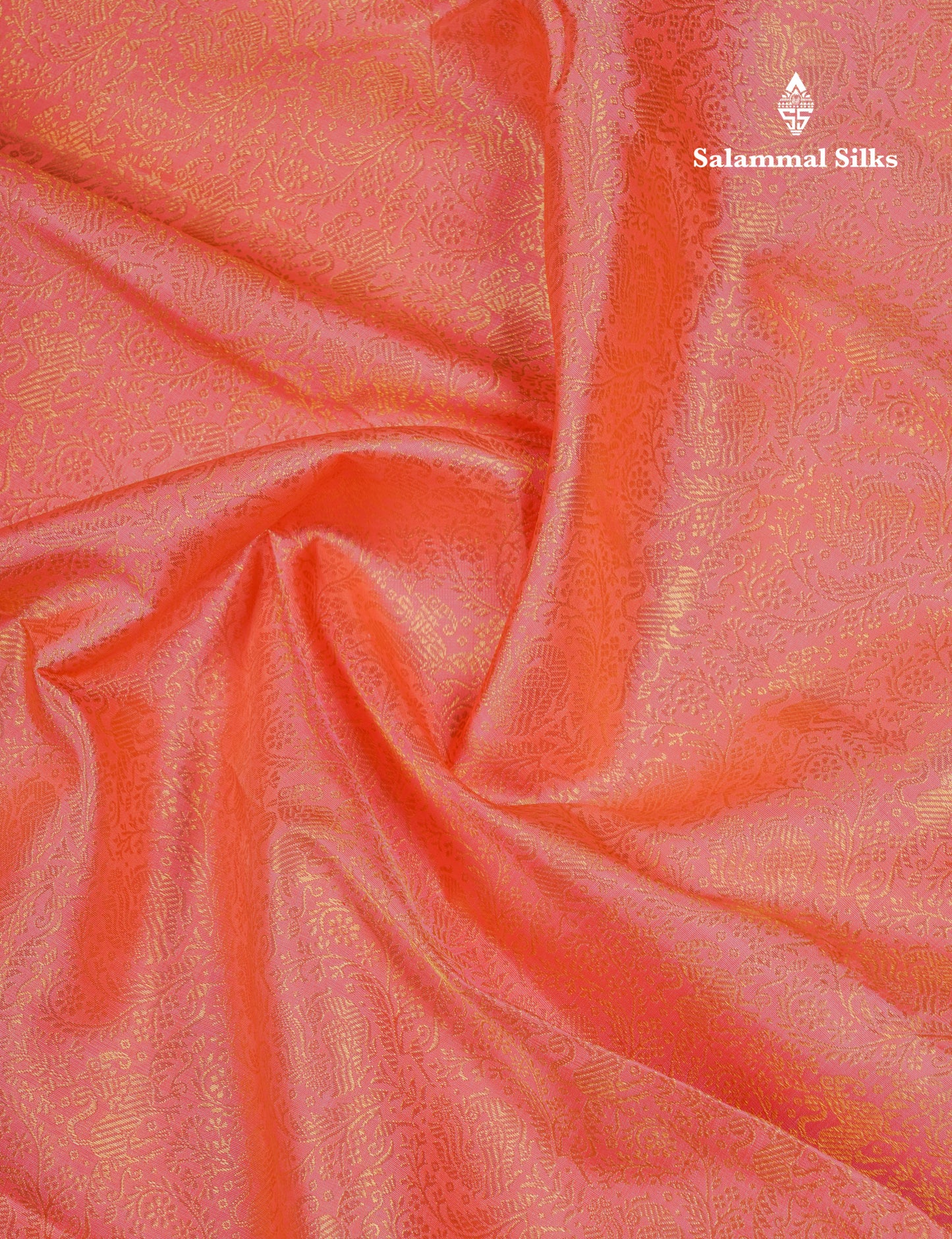 Beautiful Korvai Dark Peach Pure Kanjivaram Silk Saree Pure Zari with Contrast Dark Violet Traditional Border