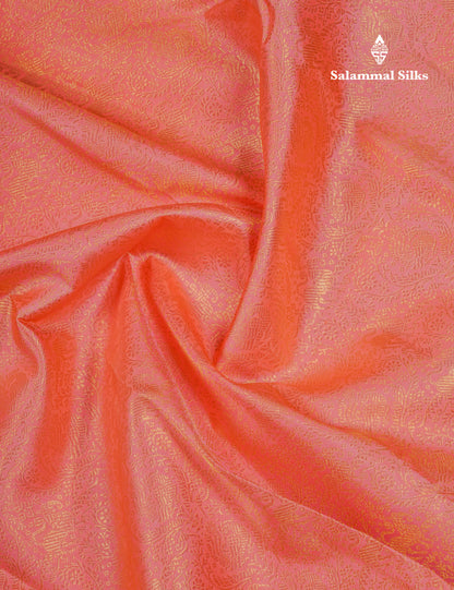 Beautiful Korvai Dark Peach Pure Kanjivaram Silk Saree Pure Zari with Contrast Dark Violet Traditional Border
