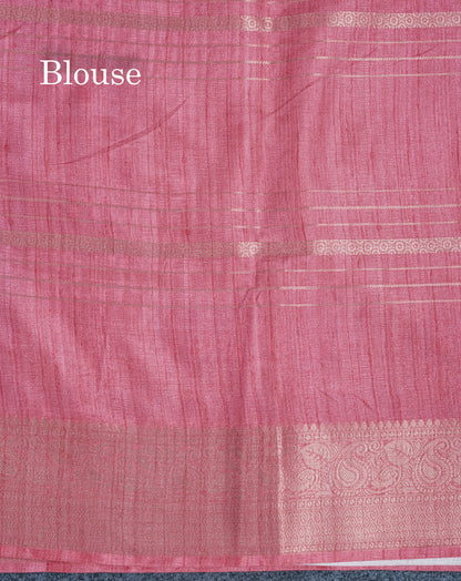 Dual Tone Mustard Yellow Semi Tussar Saree With Contrast Peach Border