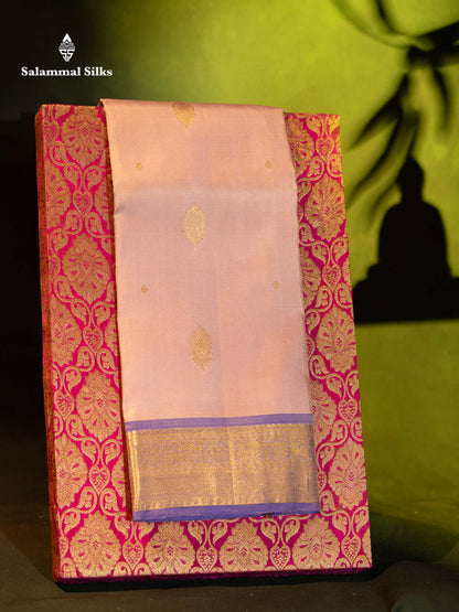 Beautiful Onion Pink Pure Kanjivaram Silk Saree With Contrast Violet Traditional Medium Border