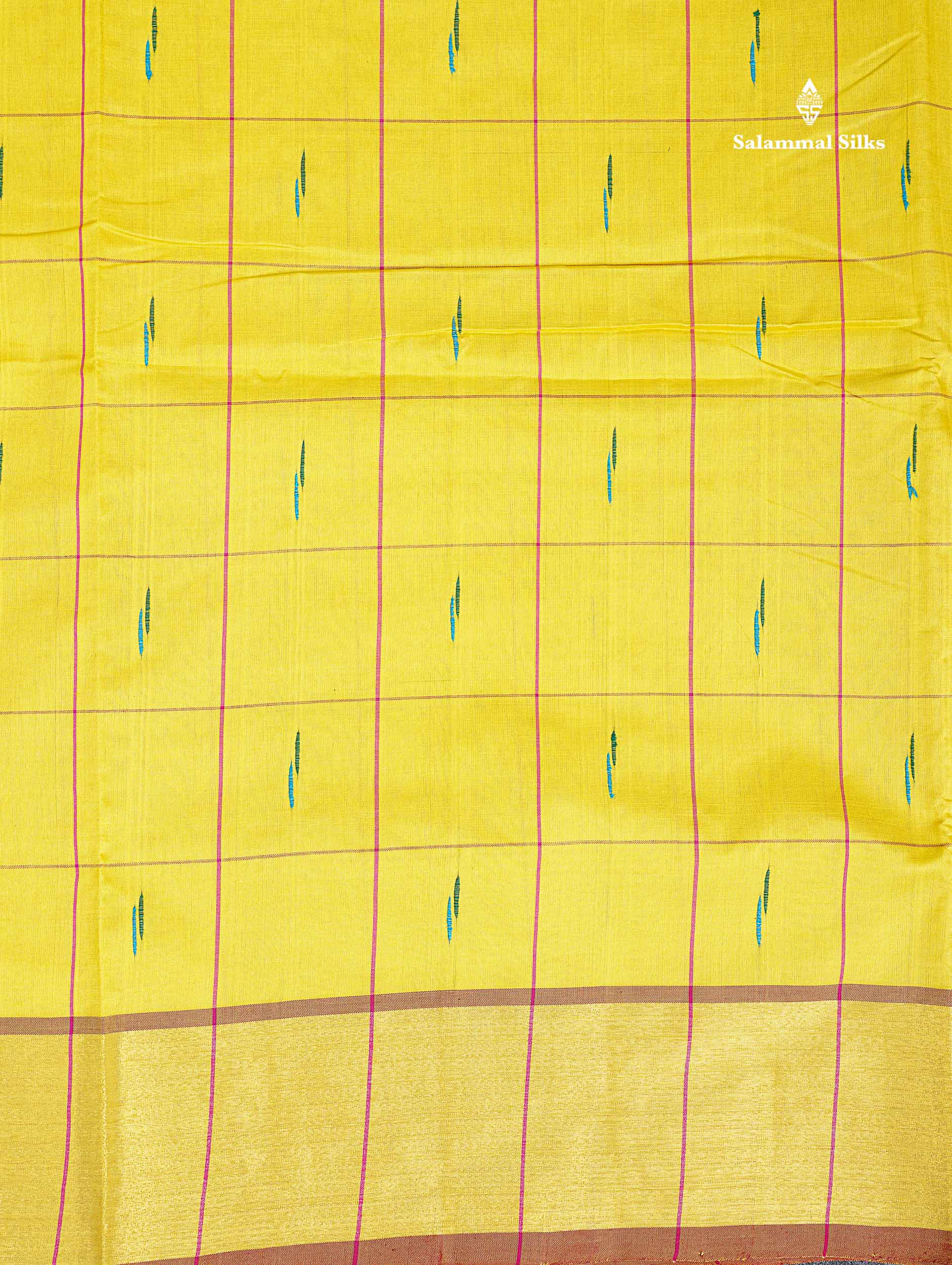 Tissue Border Of Lemon Yellow Semi Silk Cotton Saree 