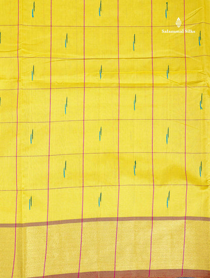 Tissue Border Of Lemon Yellow Semi Silk Cotton Saree 