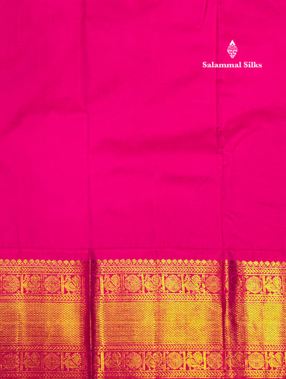 Peacock Green Colour Kanjivaram Pure Silk Saree With Traditional Pink Border