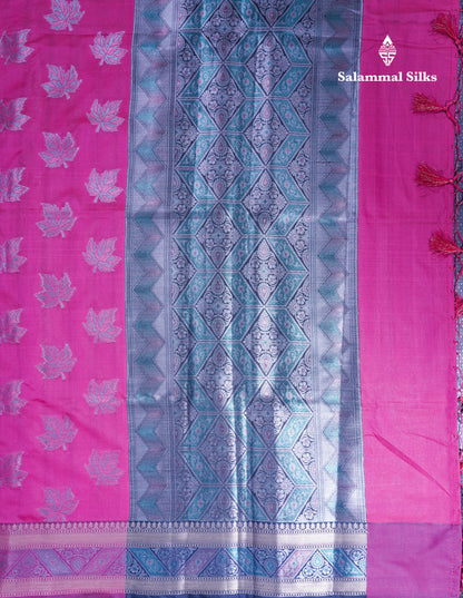 Dual Tone Pink Semi Raw Silk Saree With Contrast Navy Blue Blouse