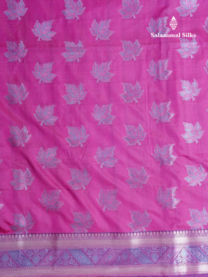 Dual Tone Pink Semi Raw Silk Saree With Contrast Navy Blue Blouse