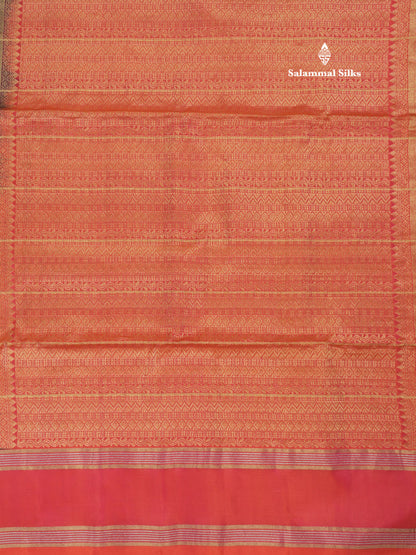 Beautiful Sea Green Pure Kanjivaram Soft Silk Saree With Contrast Pinkish Orange Border