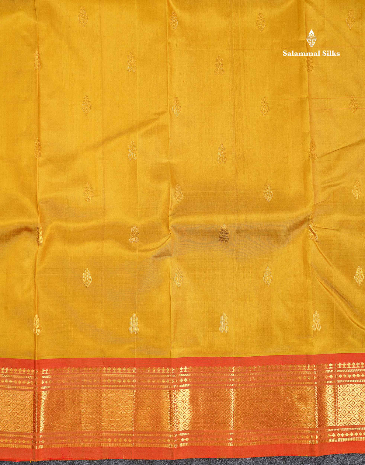 One Side Border Pure Silk Saree - Mehandi Green Colour Body Small Zari Butta With Contrast Rust Orange Traditional Border