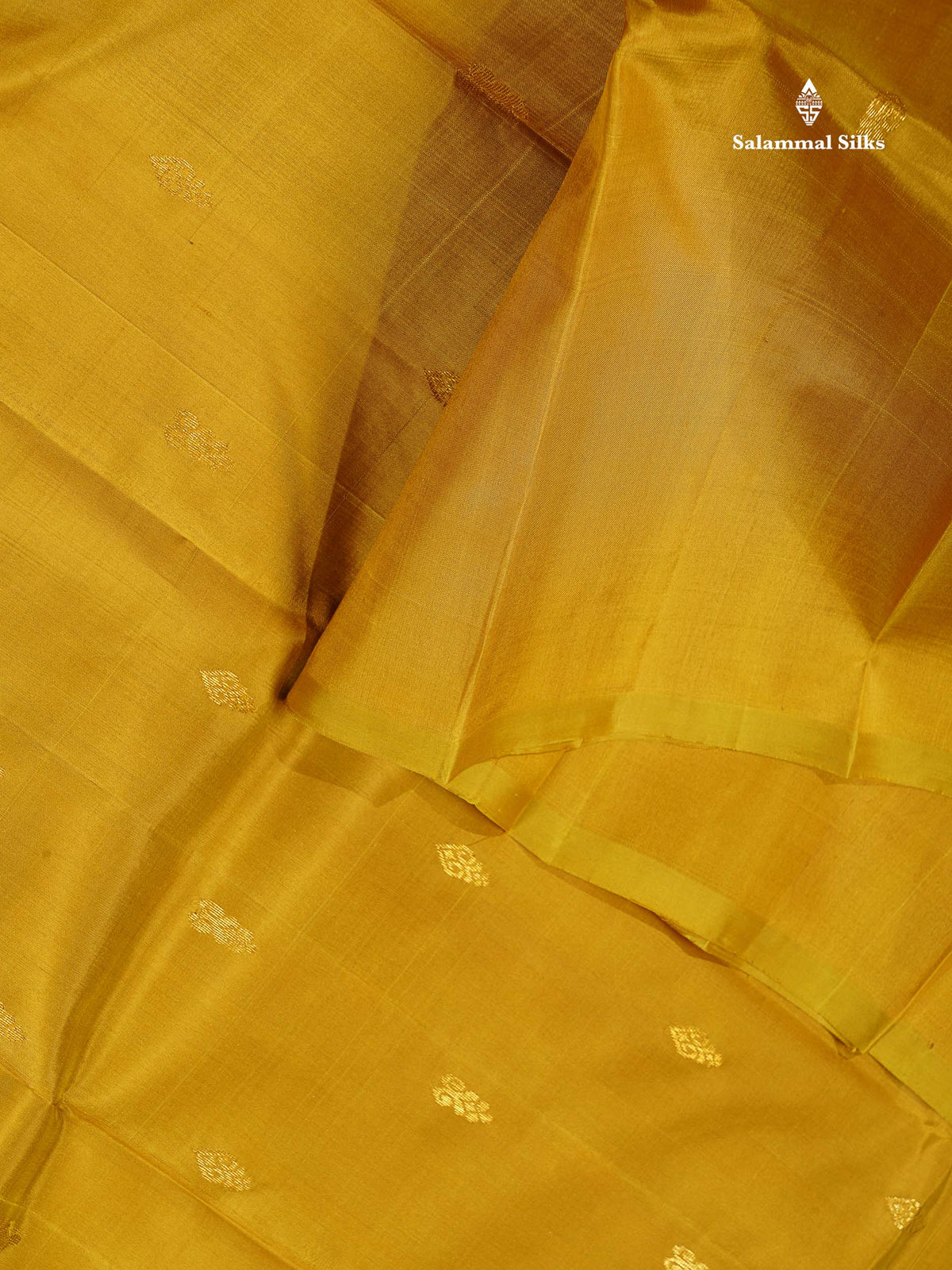 One Side Border Pure Silk Saree - Mehandi Green Colour Body Small Zari Butta With Contrast Rust Orange Traditional Border