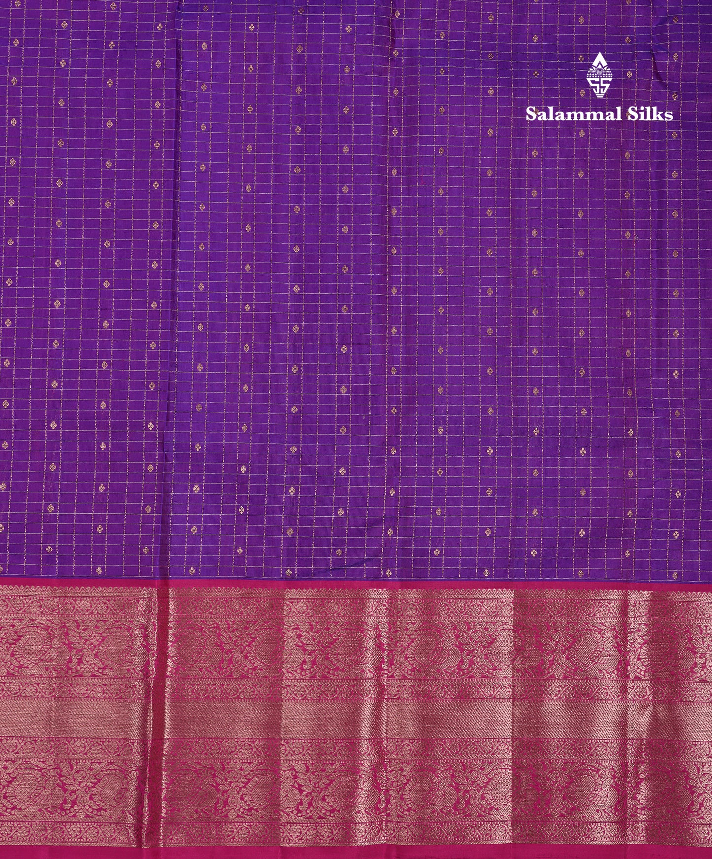 Beautiful Purple Small Checks With Butta Pure Kanjivaram Silk Saree With Contrast Pink Traditional Evening Morning Border