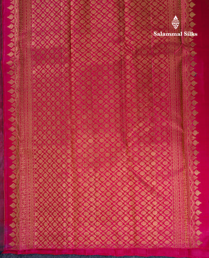 Beautiful Sapphire Green Zari And Thread Work Butta Pure Kanjivaram Silk Saree With Contrast Rani Pink Blouse