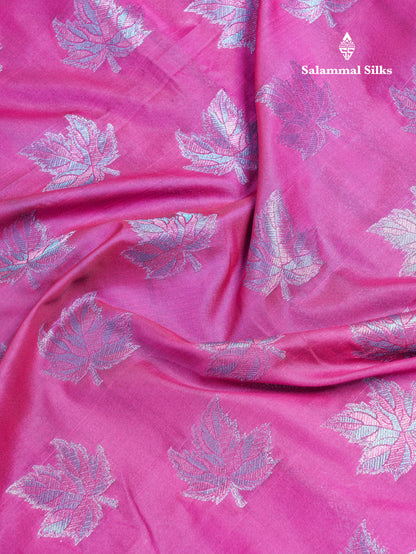 Dual Tone Pink Semi Raw Silk Saree With Contrast Navy Blue Blouse