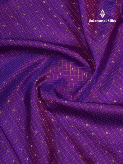 Beautiful Purple Small Checks With Butta Pure Kanjivaram Silk Saree With Contrast Pink Traditional Evening Morning Border