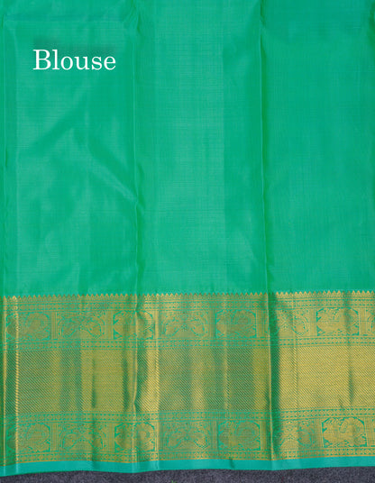 Beautiful Korvai Dark Purple Pure Kanjivaram Silk Saree Pure Zari with Contrast Rexona Green Traditional Border