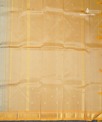 One Side Border Pure Silk Saree - Light Parrot Green Colour Zari Butta With Contrast Mustard Yellow Small Border