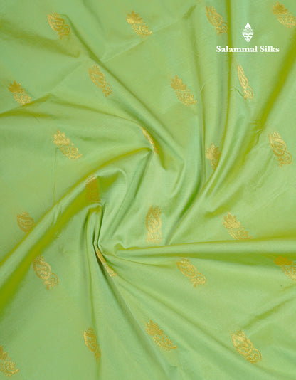9 Yards Semi Silk Saree Light Green With Contrast Maroon Border