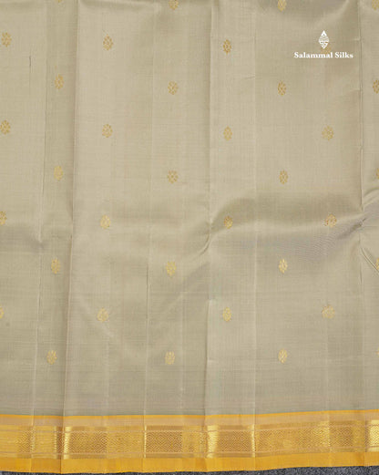 One Side Border Pure Silk Saree - Light Parrot Green Colour Zari Butta With Contrast Mustard Yellow Small Border