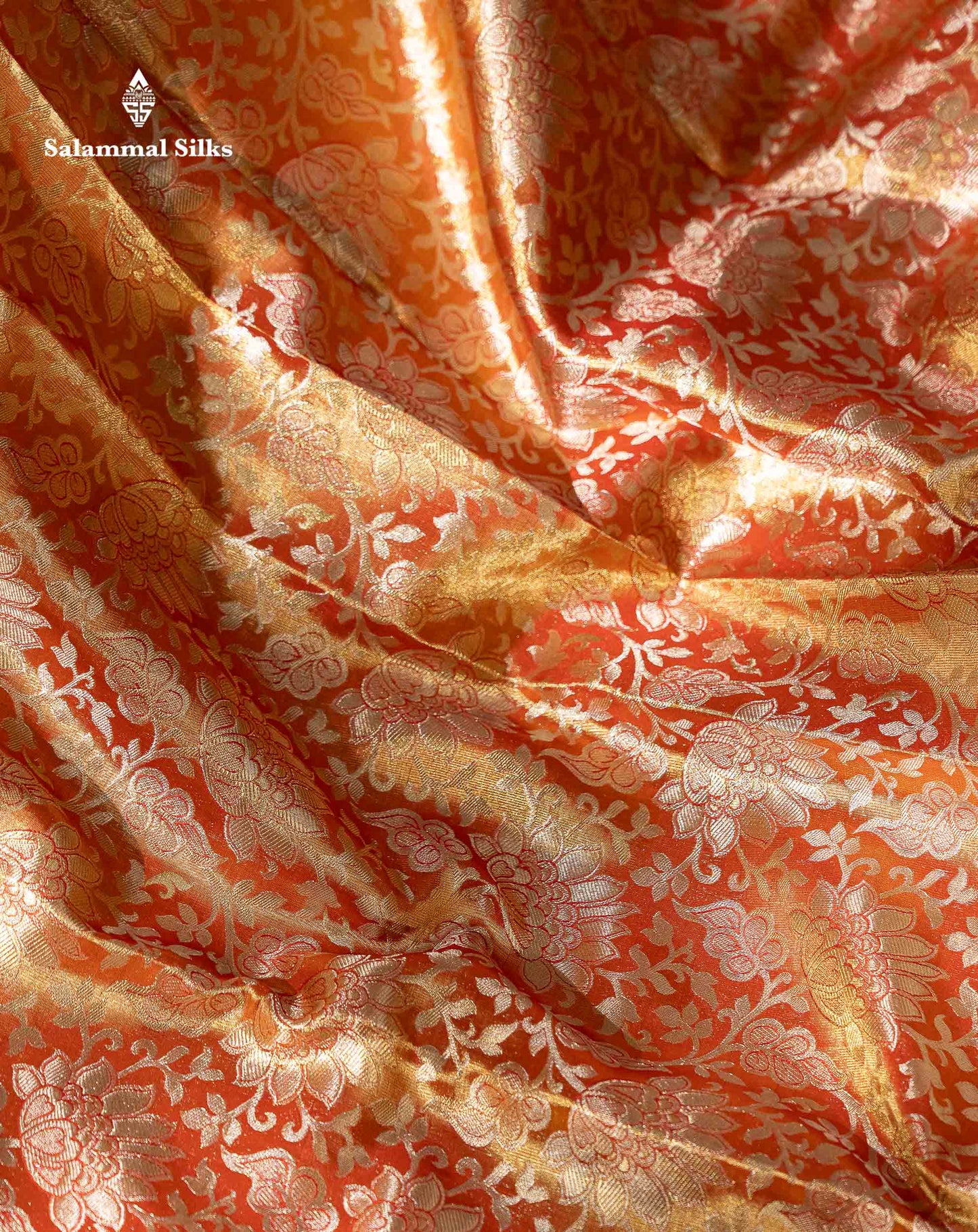 Beautiful Orange Tissue Bridal Pure Kanjivaram Silk Saree With Contrast Chilly Red Traditional Evening Morning Border