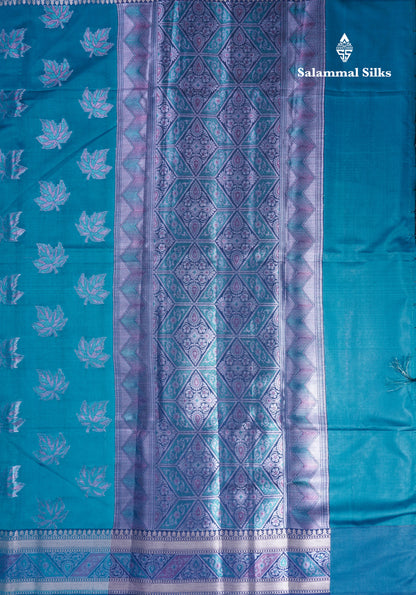 Dual Tone Pink Semi Raw Silk Saree With Contrast Navy Blue Blouse