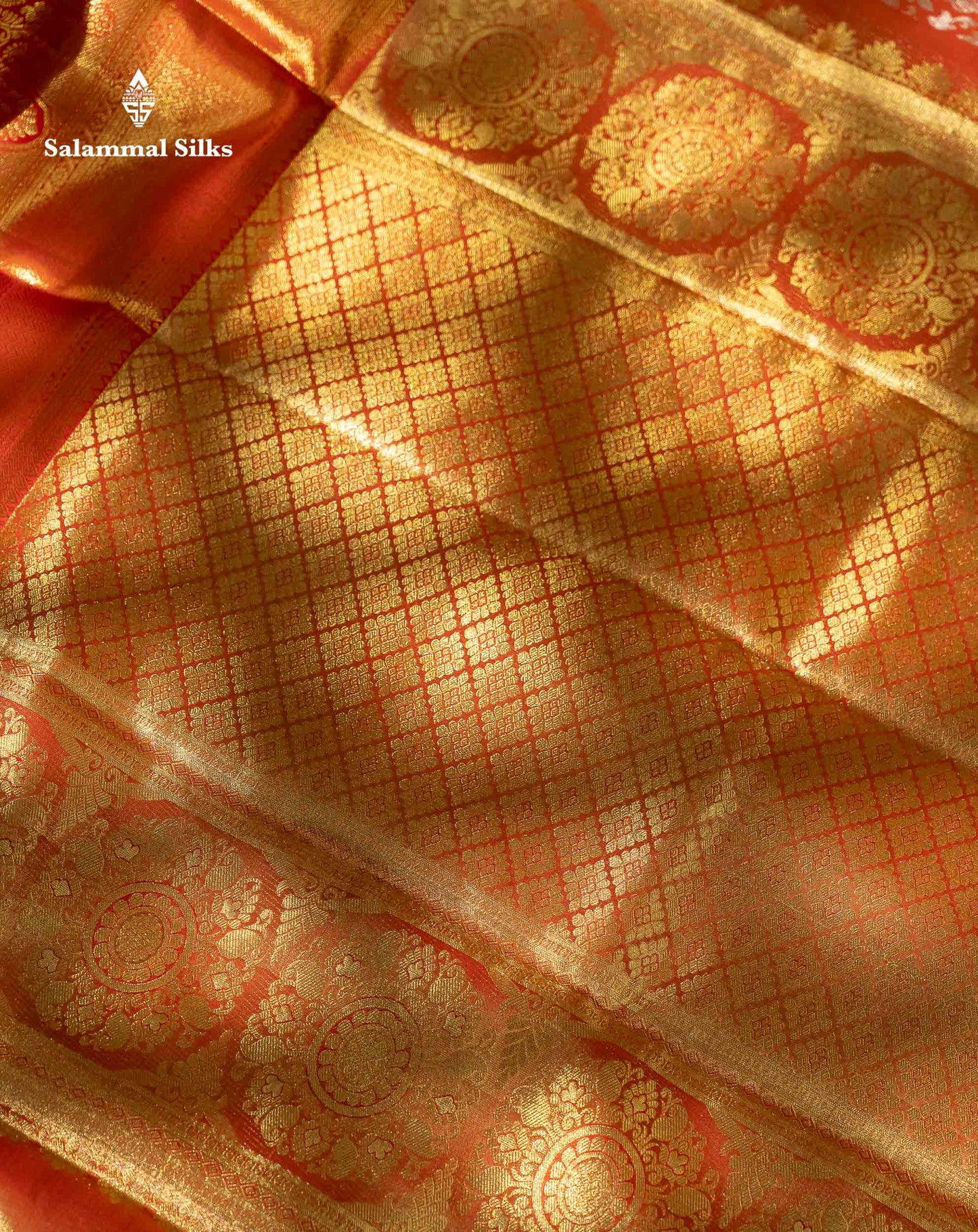 Beautiful Orange Tissue Bridal Pure Kanjivaram Silk Saree With Contrast Chilly Red Traditional Evening Morning Border