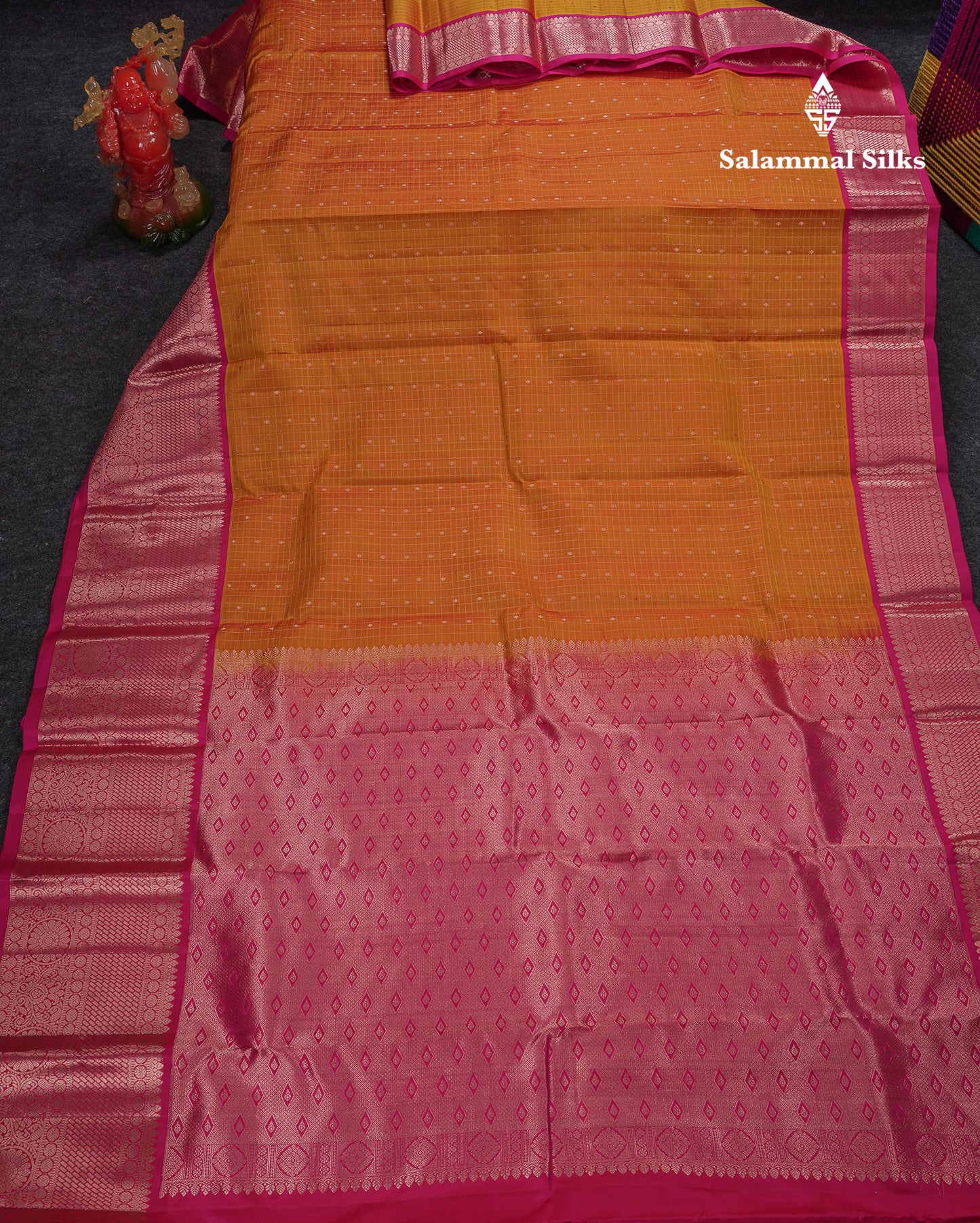 Beautiful Mango Yellow Small Checks With Butta Pure Kanjivaram Silk Saree With Contrast Pink Traditional Evening Morning Border