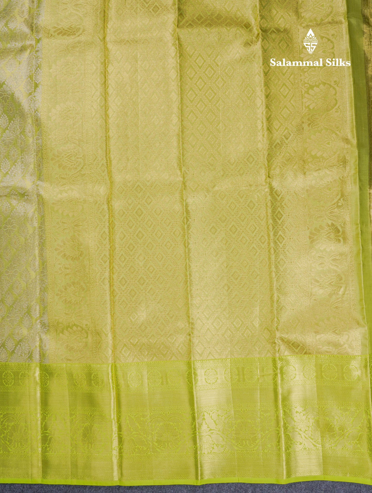 Beautiful Light Green Tissue Bridal Pure Kanjivaram Silk Saree With Contrast Parrot Green Traditional Evening Morning Border